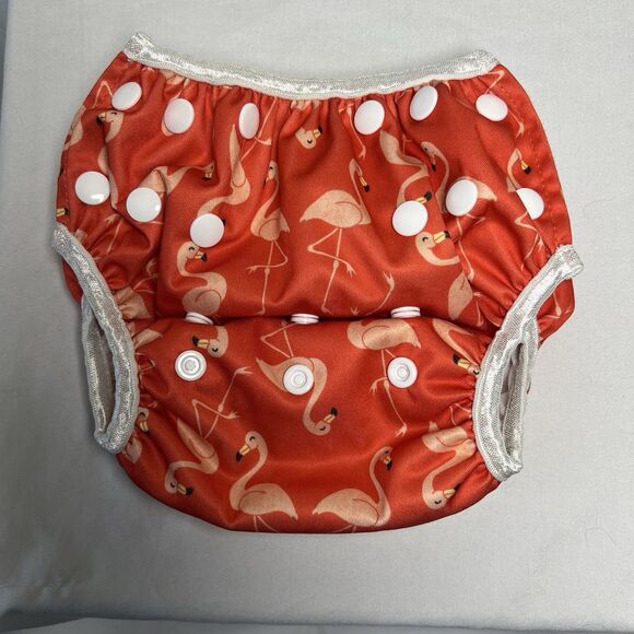 Beau & Belle Nageuret Girls Reusable Swim Diaper,  Red W Flamingos, Size 0-36M - Picture 1 of 7
